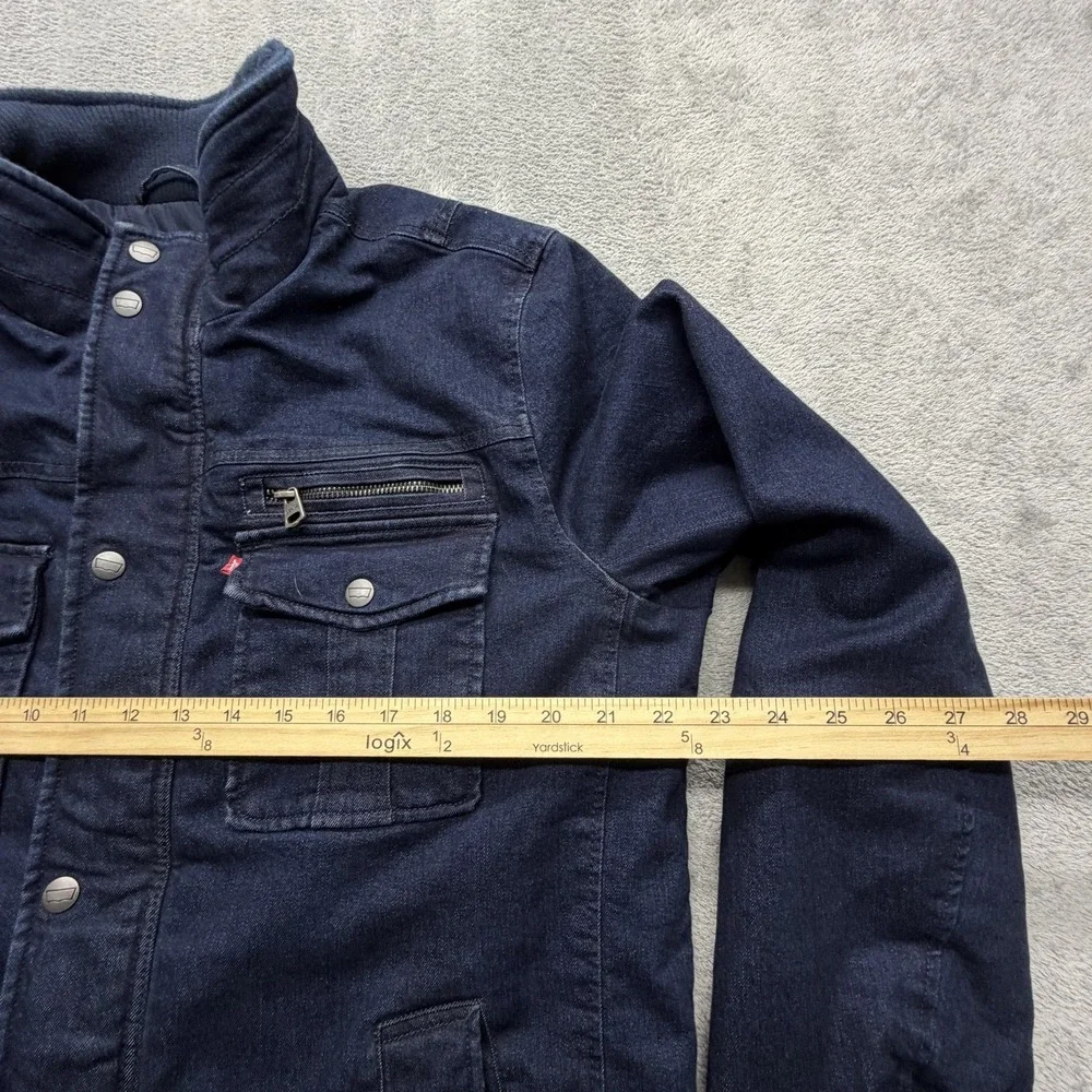 Levi's Jacket Mens Medium Blue Quilted Denim Collared Insulated Snap Pockets‎